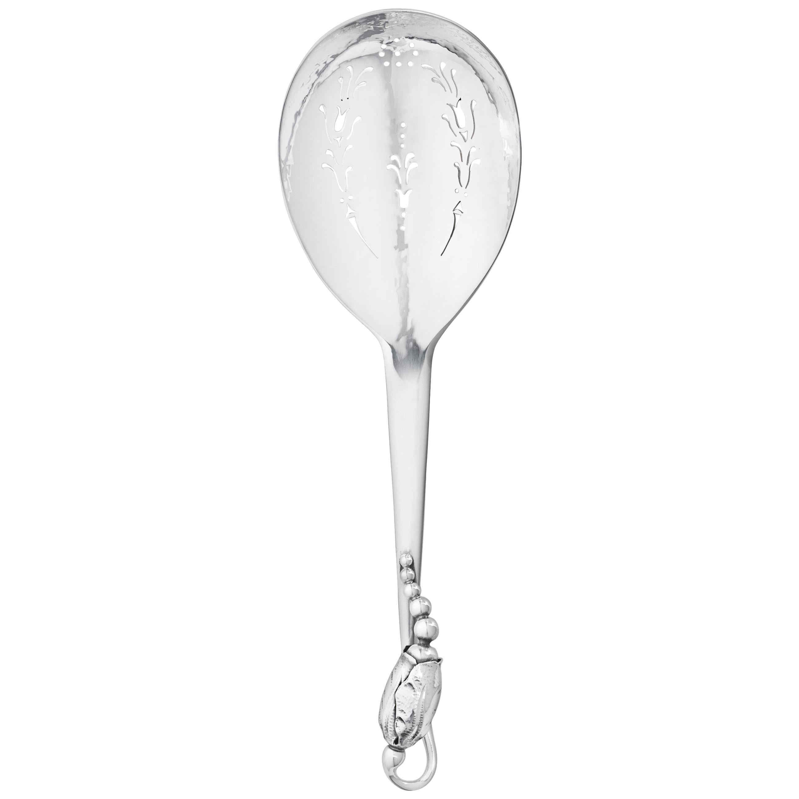 Georg Jensen Handcrafted Sterling Silver Blossom Berry Spoon For Sale