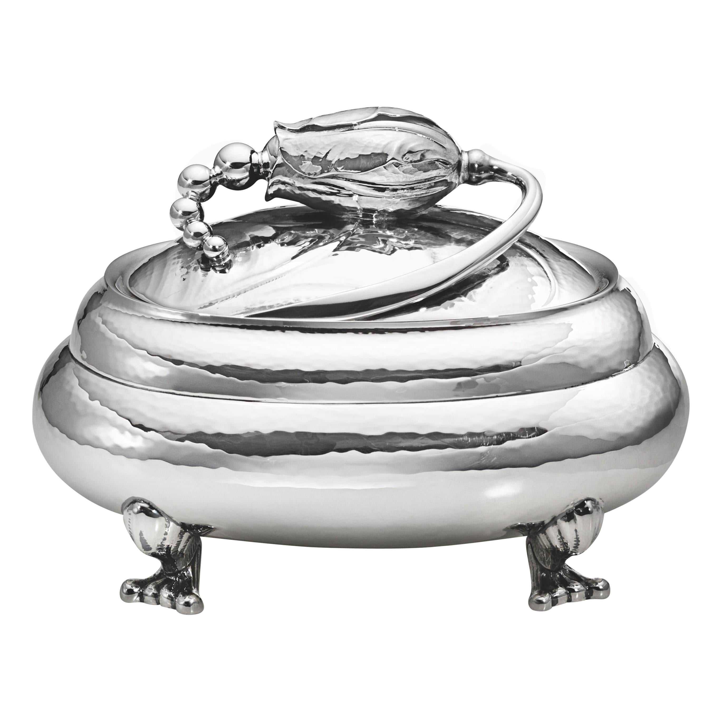 Georg Jensen Handcrafted Sterling Silver Blossom Bonbonnière 2 and Lid For Sale