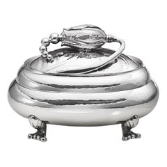 Georg Jensen Handcrafted Sterling Silver Blossom Bonbonnière 2 and Lid