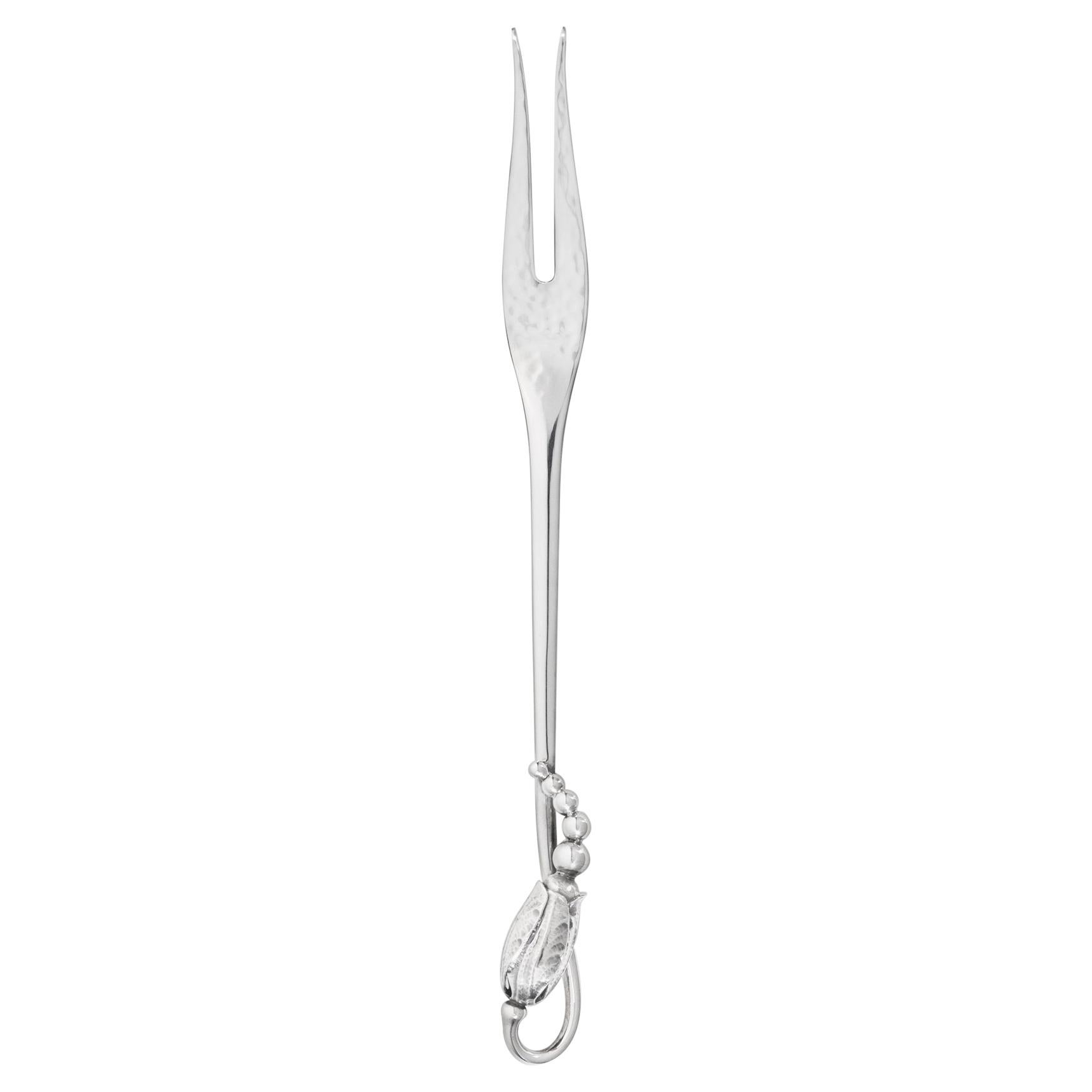 Georg Jensen Handcrafted Sterling Silver Blossom Cold-Cut Fork For Sale