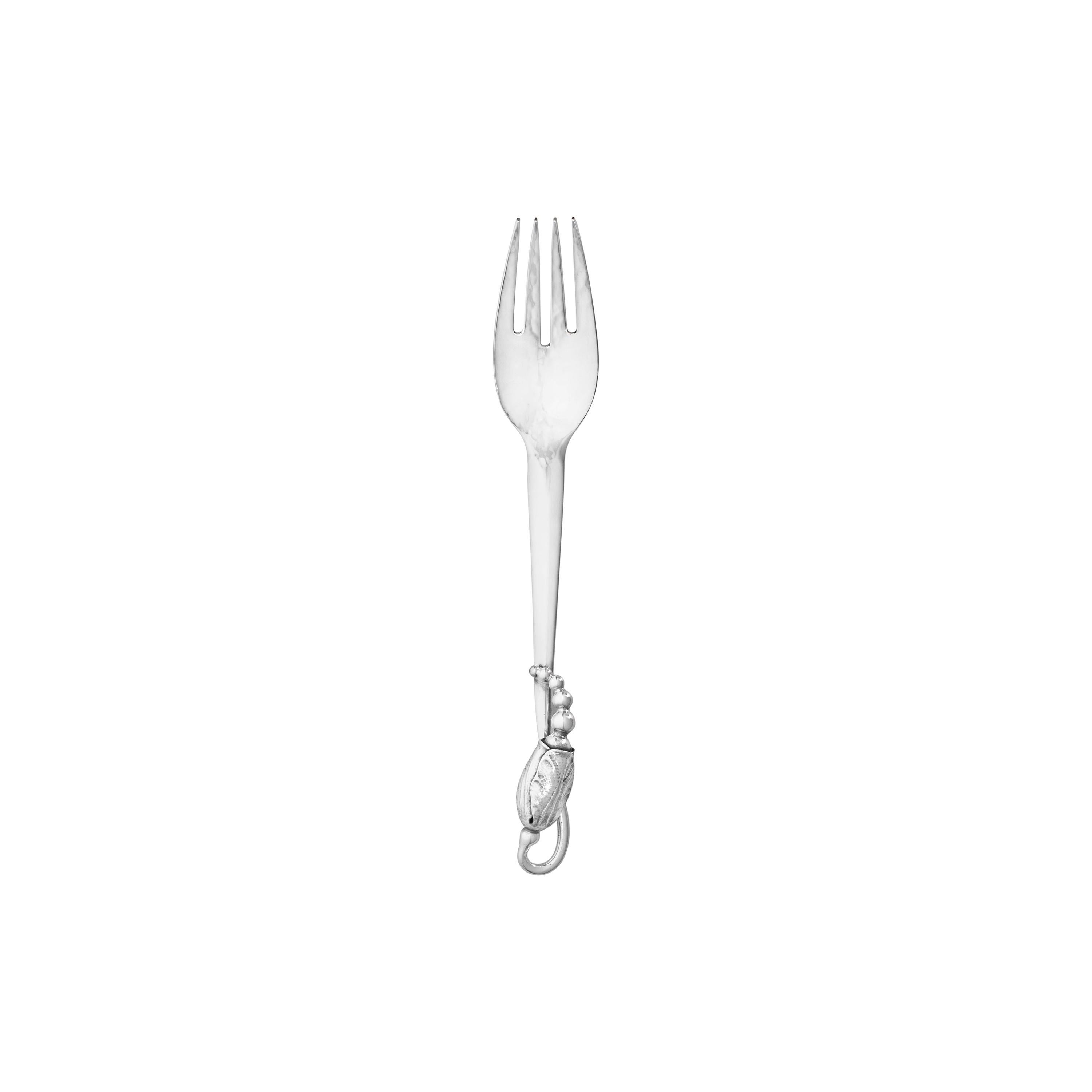 Handgefertigte Fischgabel aus Sterlingsilber in Blütenform von Georg Jensen