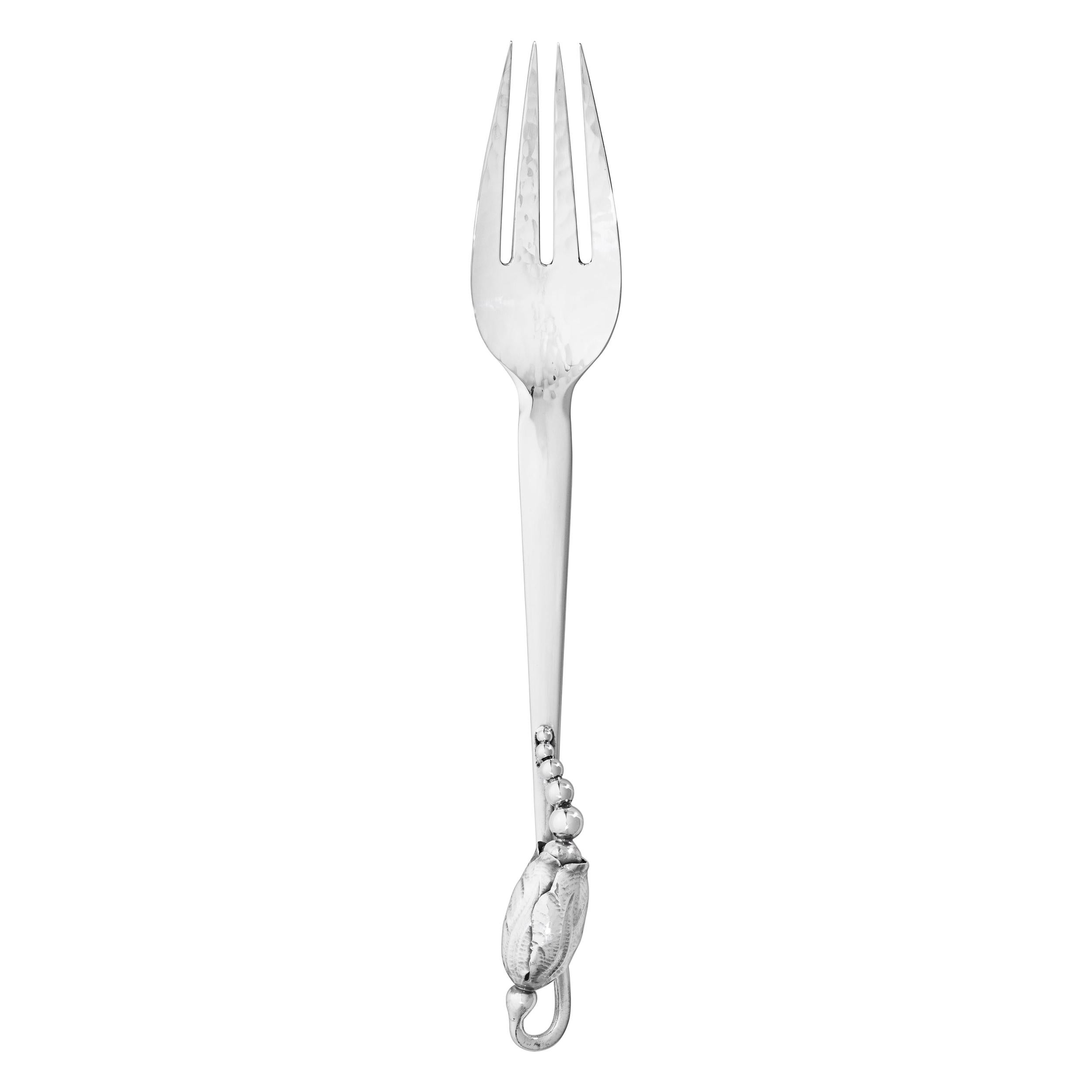 Georg Jensen Handcrafted Sterling Silver Blossom Large Dinner Fork For Sale