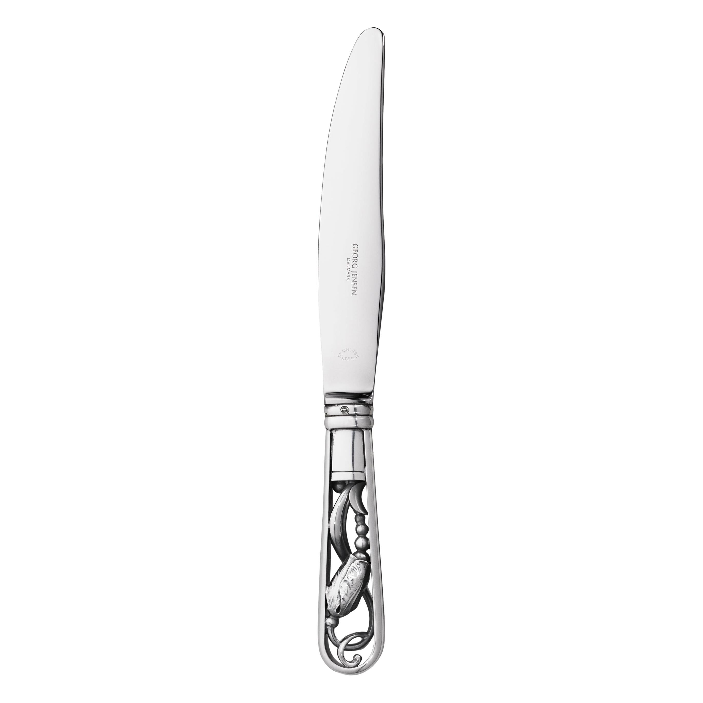 Grand couteau à dîner fleuri en argent sterling fabriqué à la main de Georg Jensen en vente