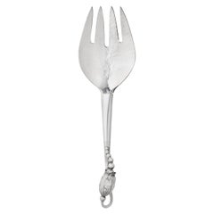 Fourchette de service à fleurs en argent sterling de taille moyenne fabriquée à la main par Georg Jensen