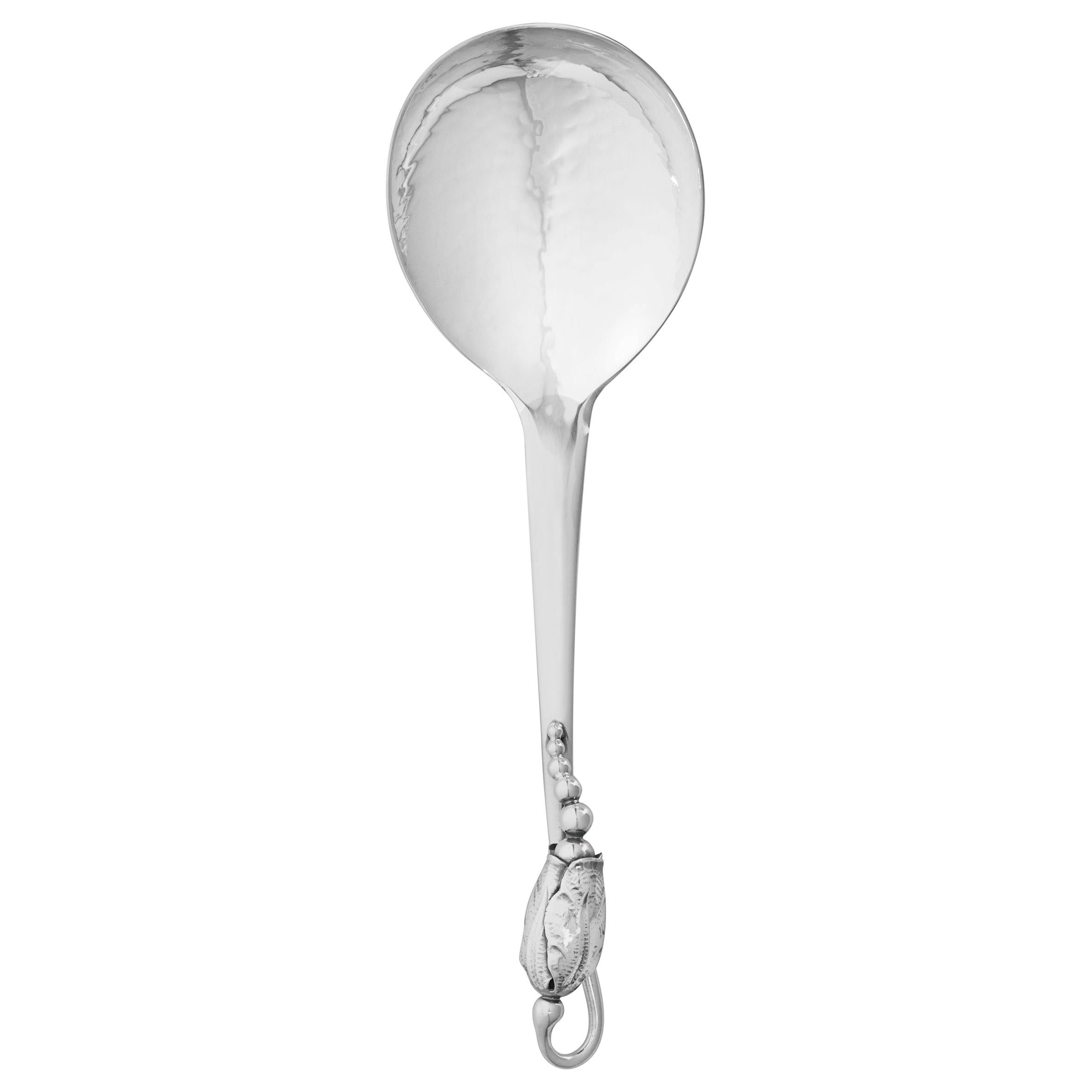 Georg Jensen Handcrafted Sterling Silver Blossom Small Serving Spoon For Sale