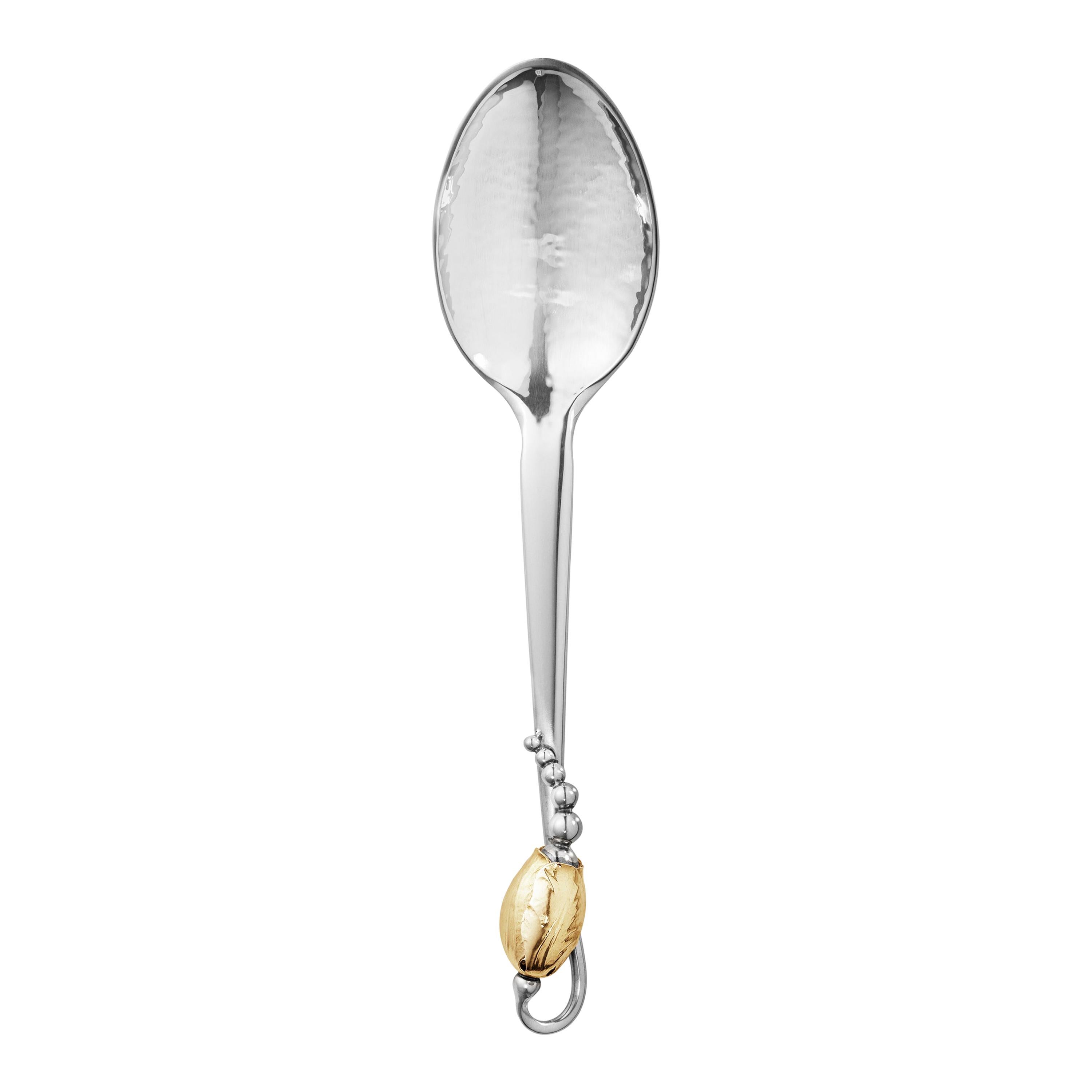 Georg Jensen Handcrafted Sterling Silver Gold Blossom Dessert Spoon For Sale