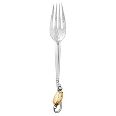Fourchette à dîner Georg Jensen en argent sterling et or à fleurs, fabriquée à la main