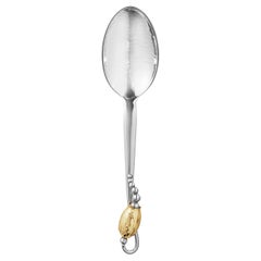 Grande cuillère à dîner Georg Jensen en argent sterling avec fleurs d'or, fabriquée à la main