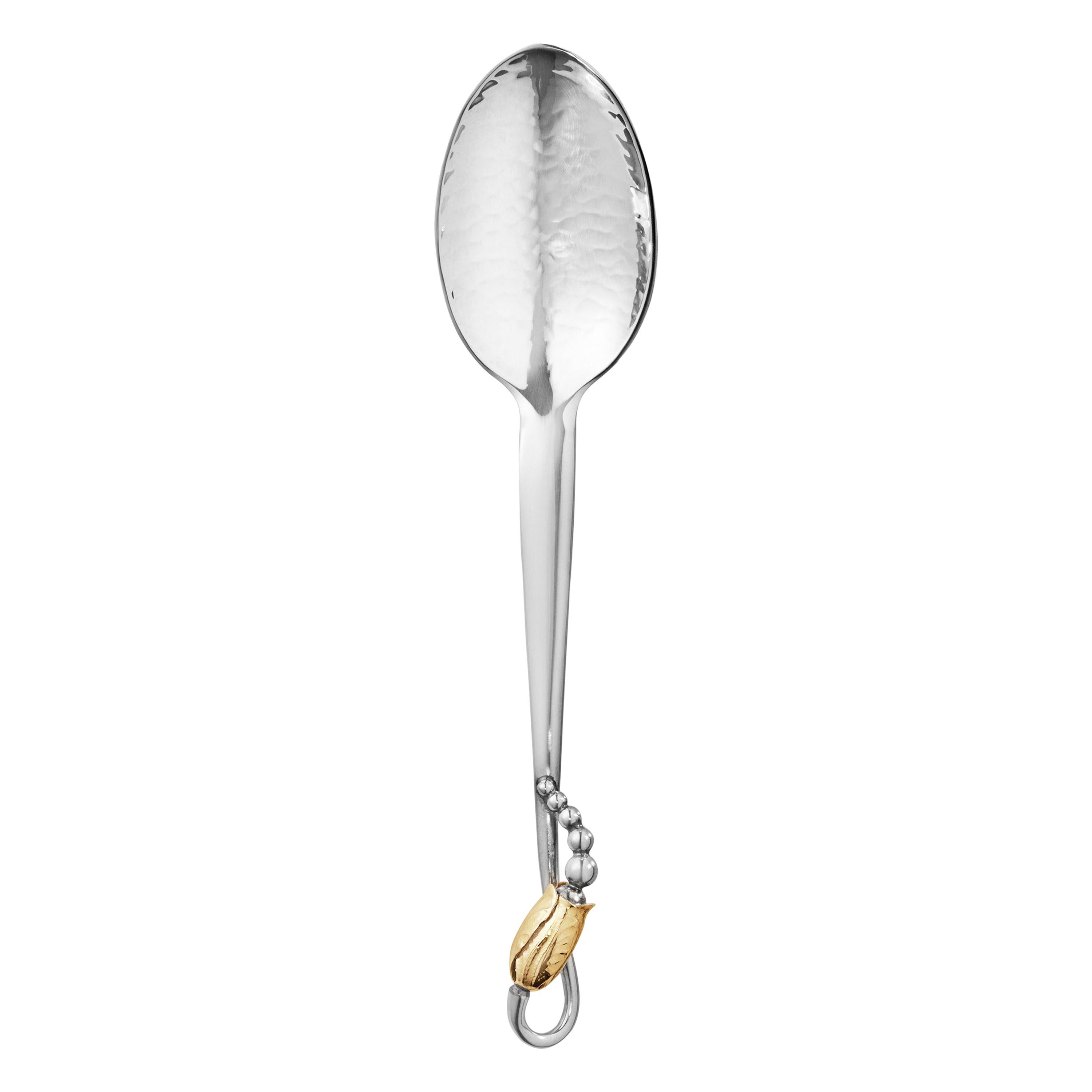 Georg Jensen Handcrafted Sterling Silver Large Gold Blossom Teaspoon For Sale