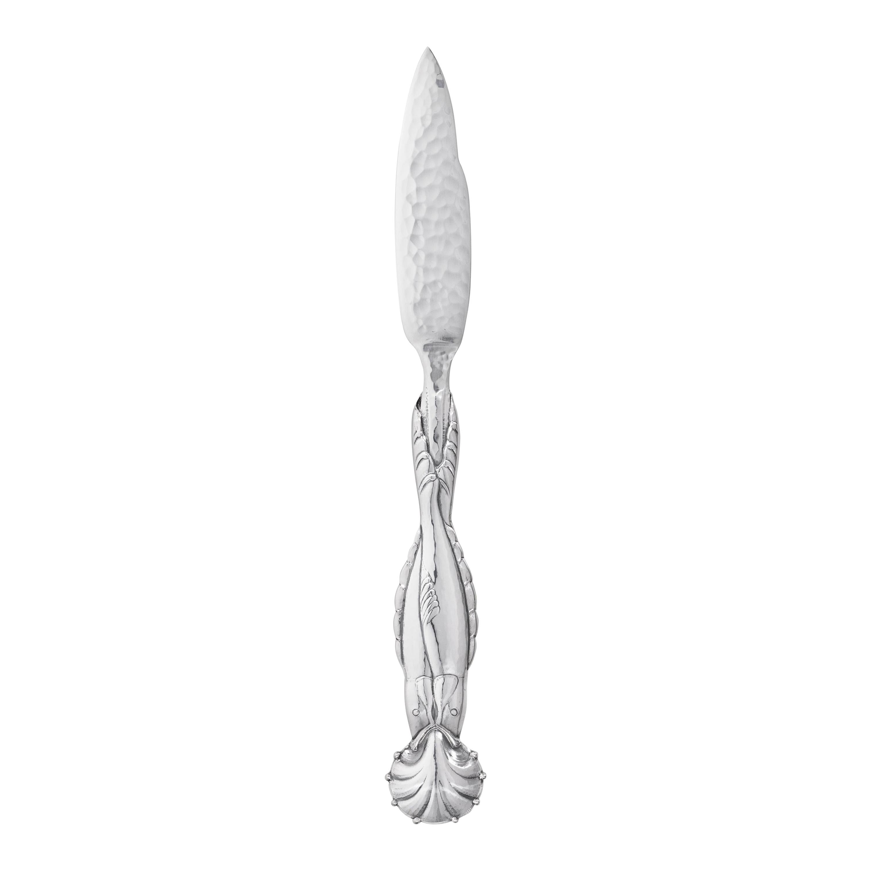 Couteau en argent sterling n° 55 Georg Jensen fabriqué à la main avec motif de poisson