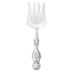 Georg Jensen Handcrafted Sterling Silver No. 55 Serving Fork with Fish Motif