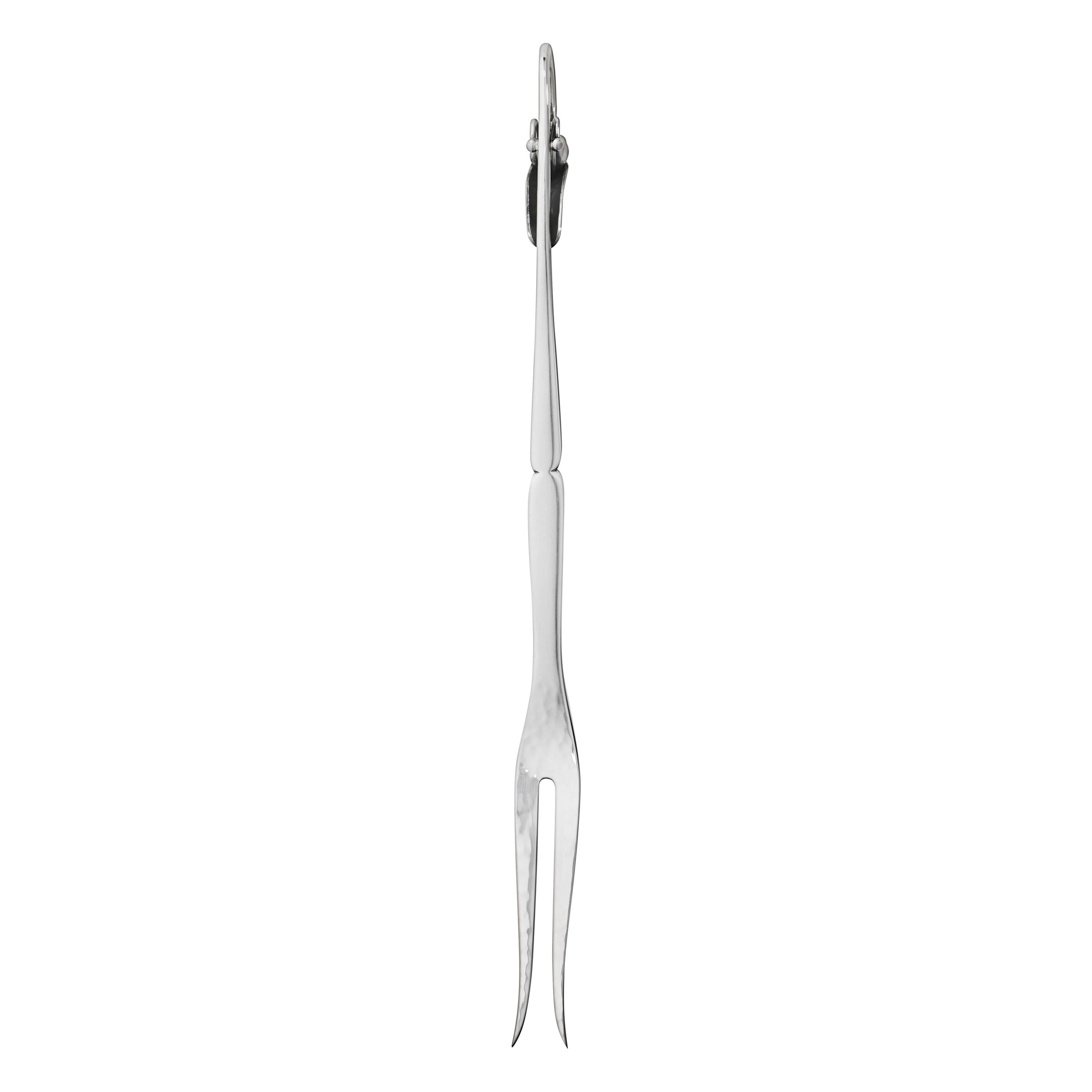 Georg Jensen Handcrafted Sterling Silver Ornamental No. 21 Cold Cut Fork For Sale