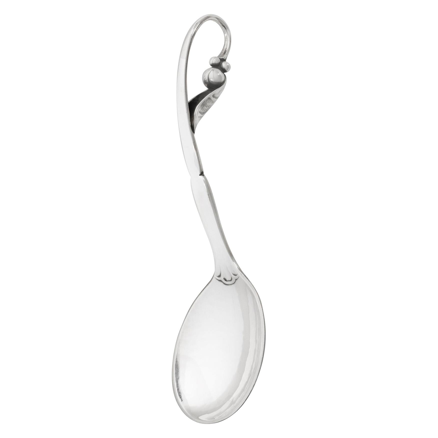Georg Jensen Handcrafted Sterling Silver Ornamental No. 21 Nut Spoon For Sale