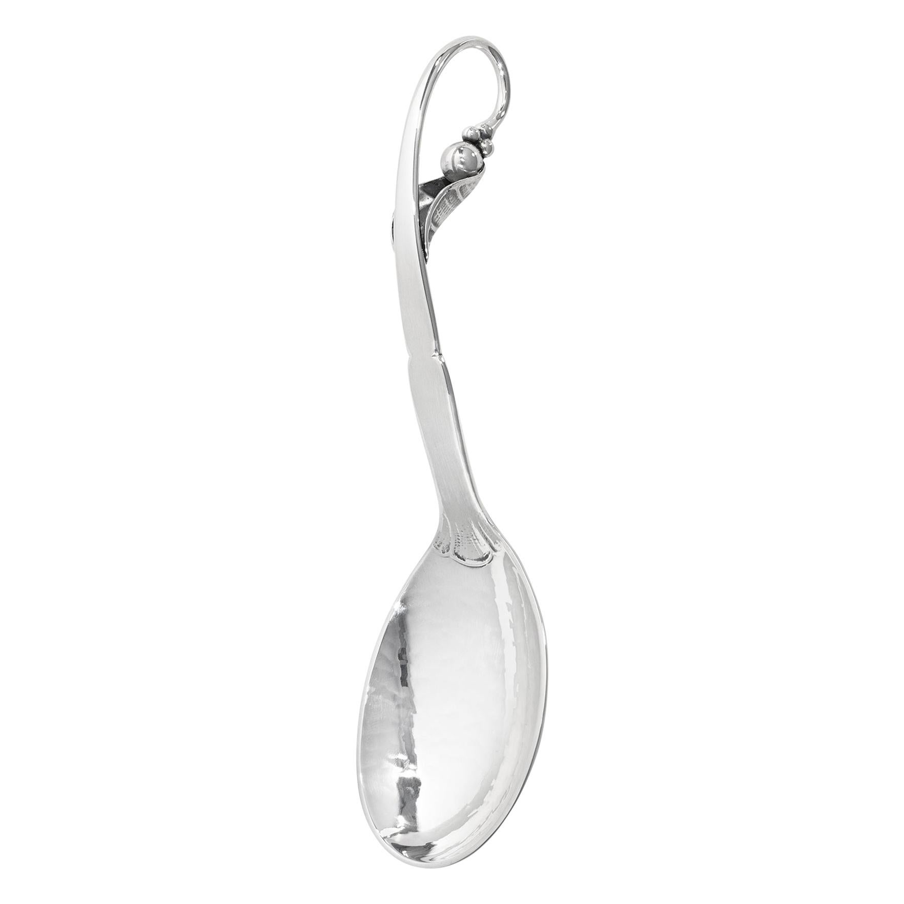 Georg Jensen Handcrafted Sterling Silver Ornamental No. 21 Sugar Spoon For Sale