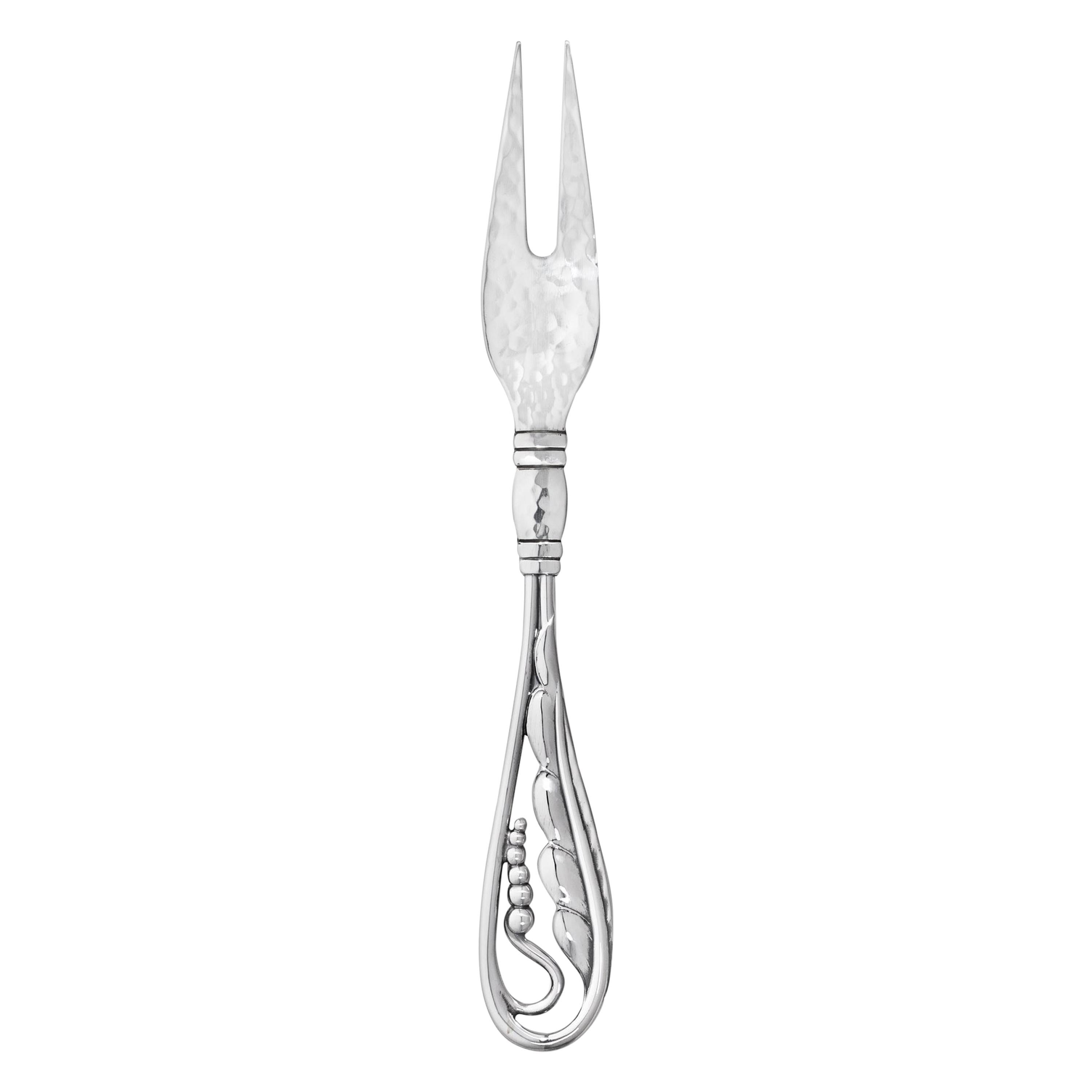 Georg Jensen Handcrafted Sterling Silver Ornamental No. 42 Cold Cut Fork