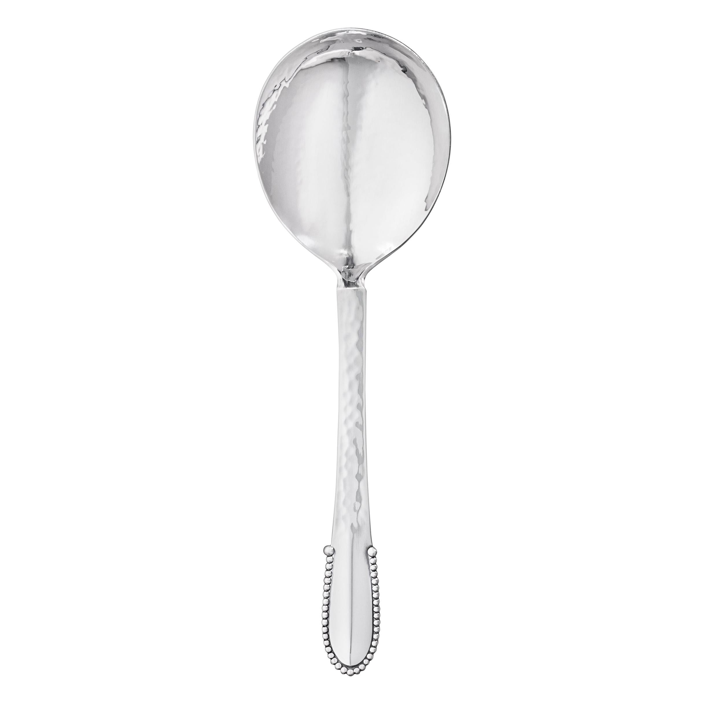 Georg Jensen Handcrafted Sterling Silver Small Beaded Serving Spoon For Sale