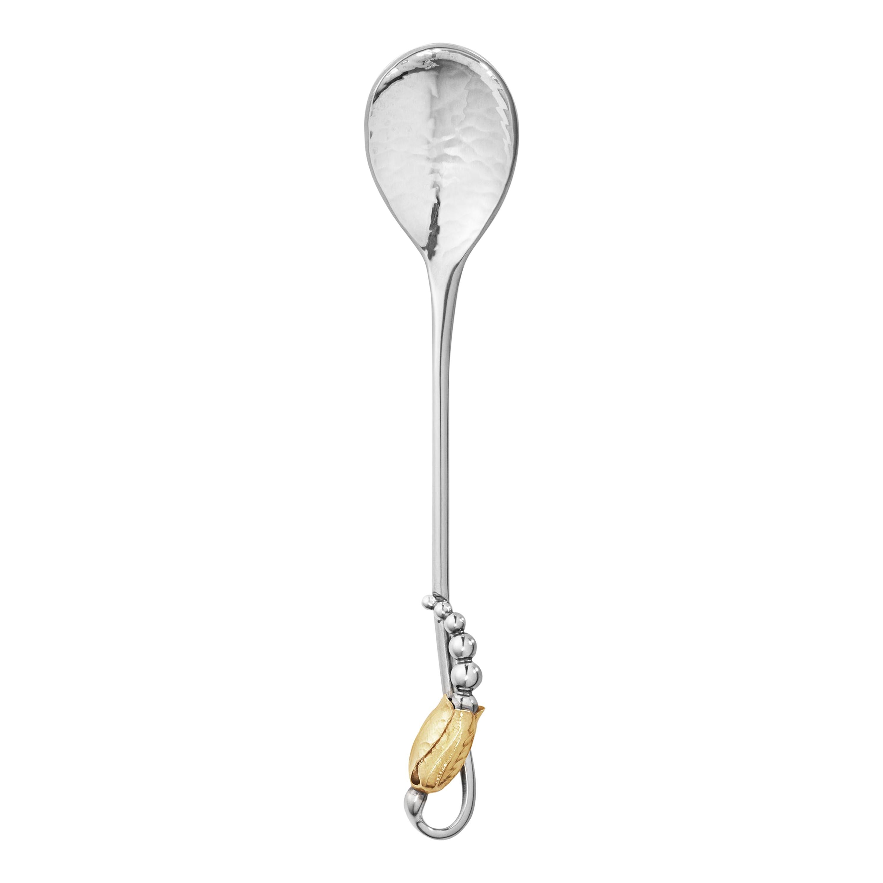Georg Jensen Handcrafted Sterling Silver Small Teaspoon with Gold Blossom Motif For Sale