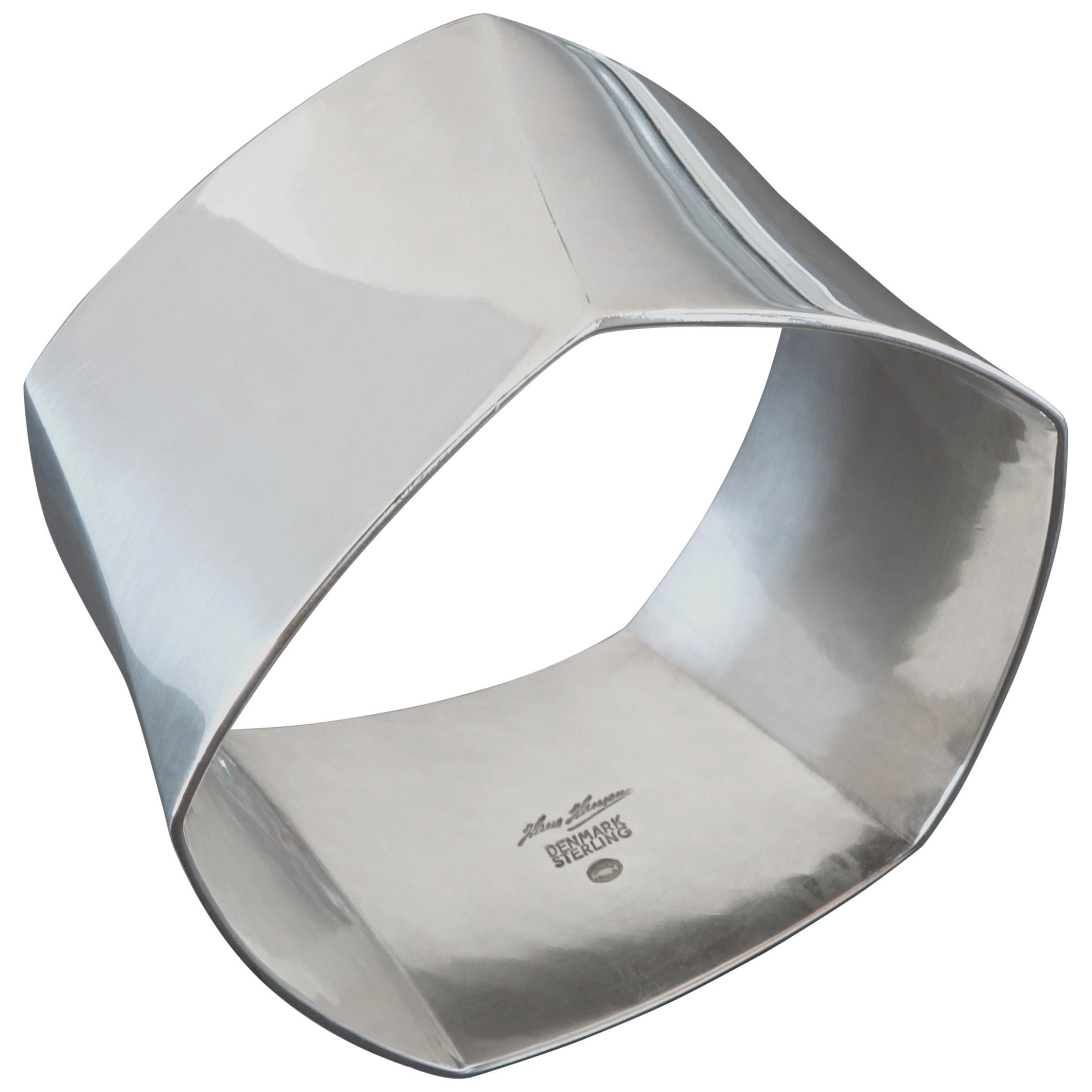 Georg Jensen Hans Hansen Modernist Pentagonal Silver Bangle For Sale