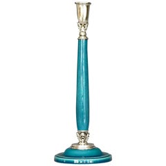 Vintage Georg Jensen Harald Nielsen Bing Gröndahl Silver Candlestick Blue Porcelain
