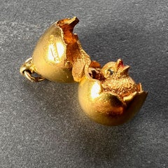 Georg Jensen Hatching Egg Chick 9K Yellow Gold Enamel Charm Pendant