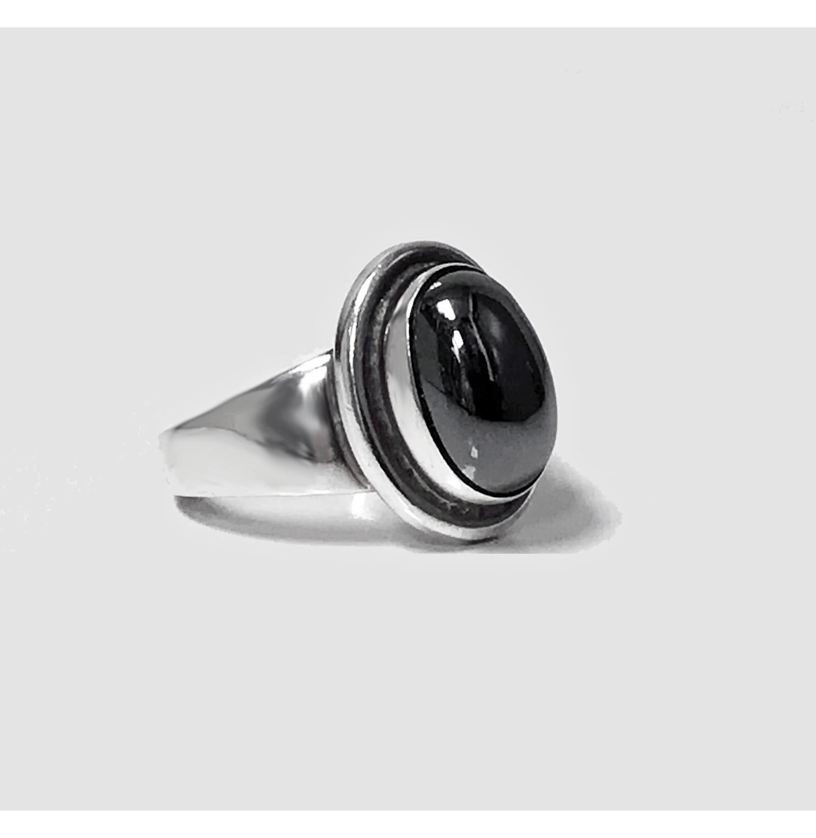Georg Jensen Hematite Sterling Ring Harald Nielsen Design In Excellent Condition In Toronto, ON