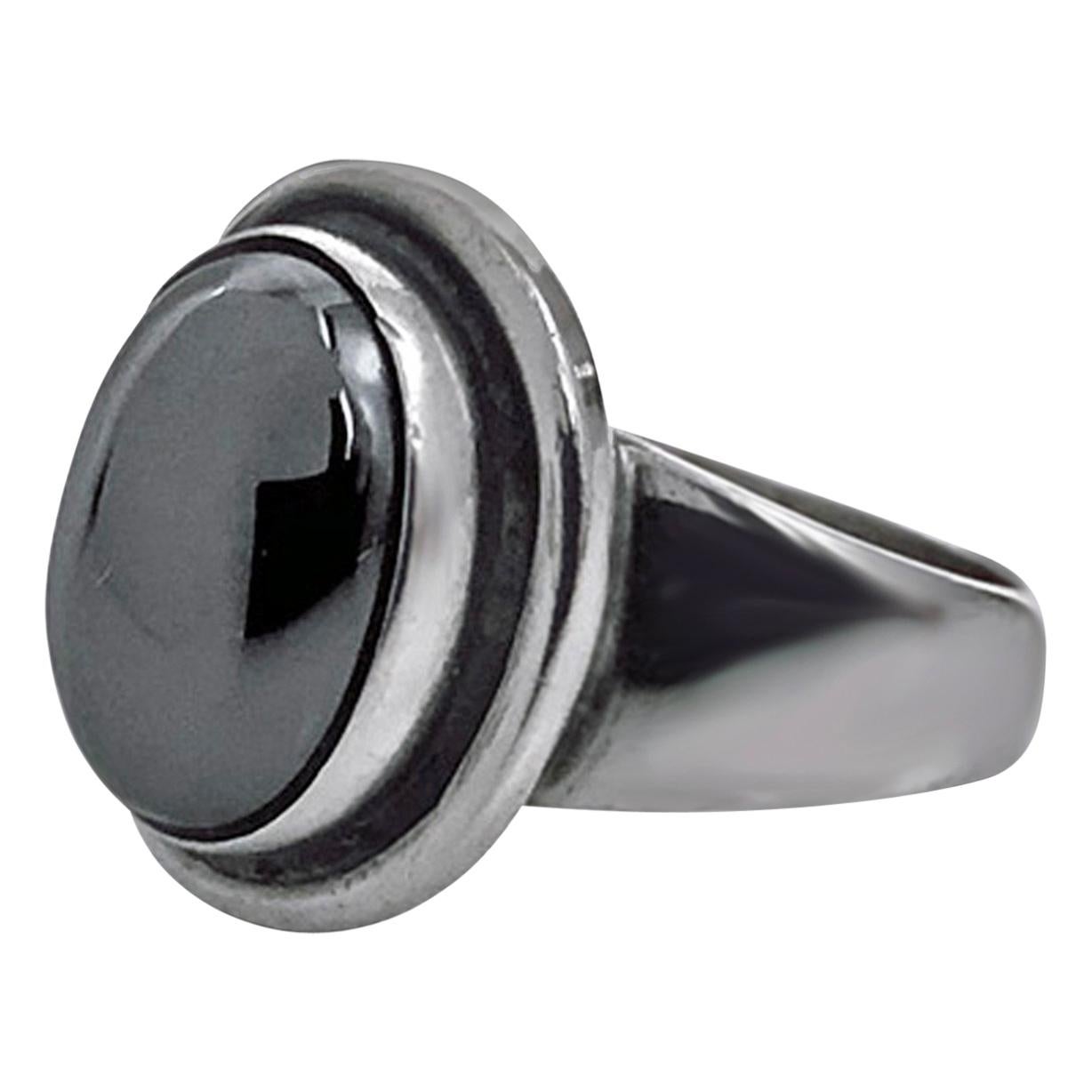 Georg Jensen Hematite Sterling Ring Harald Nielsen Design