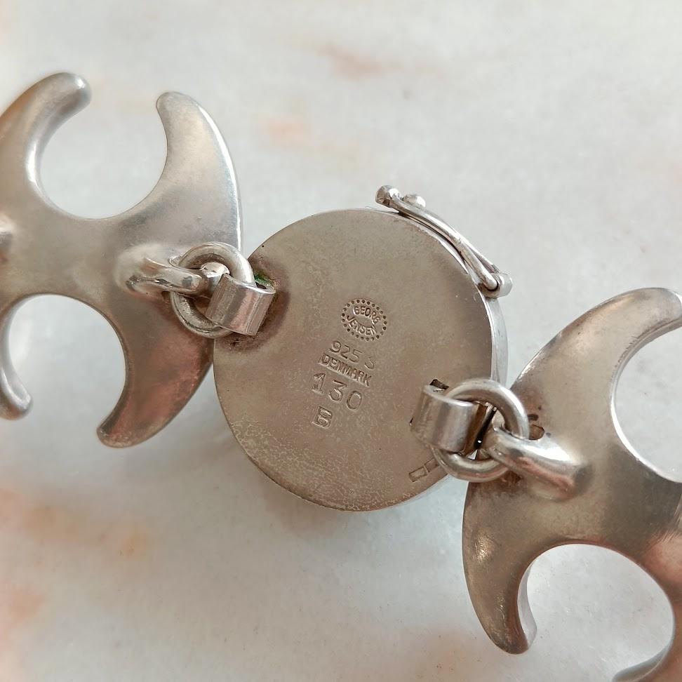 Cabochon Georg Jensen Henning Koppel 130B Hematite Silver Necklace - 1950s Design For Sale