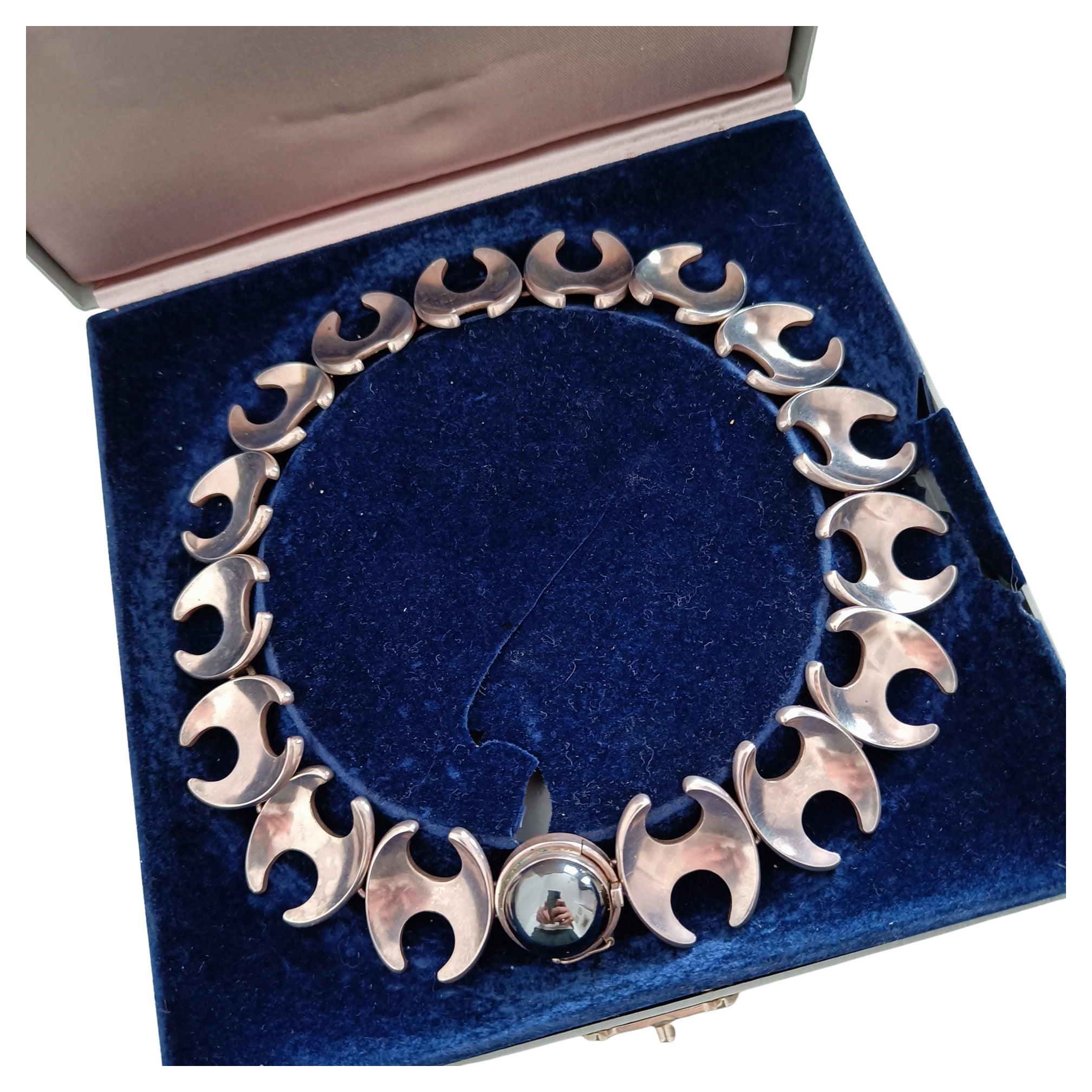 Georg Jensen Henning Koppel 130B Hematite Silver Necklace - 1950s Design For Sale