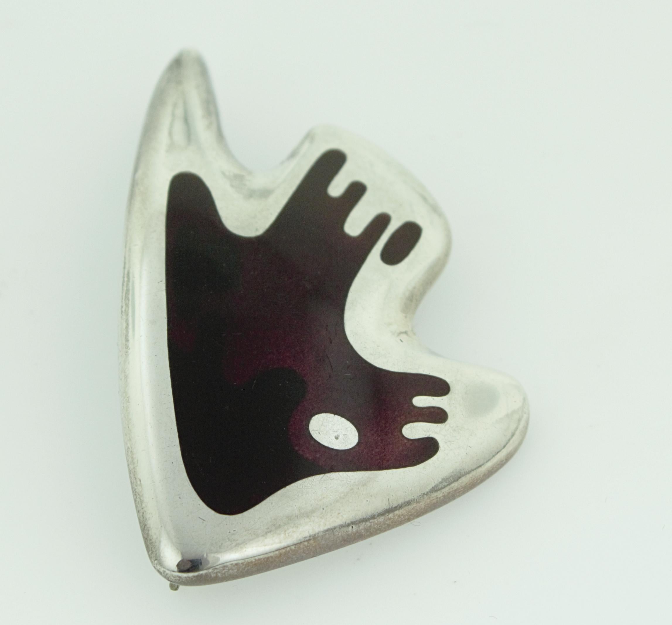 Georg Jensen Henning Koppel, #307, Enamel, Sterling Silver Brooch In Excellent Condition For Sale In Pleasant Hill, CA