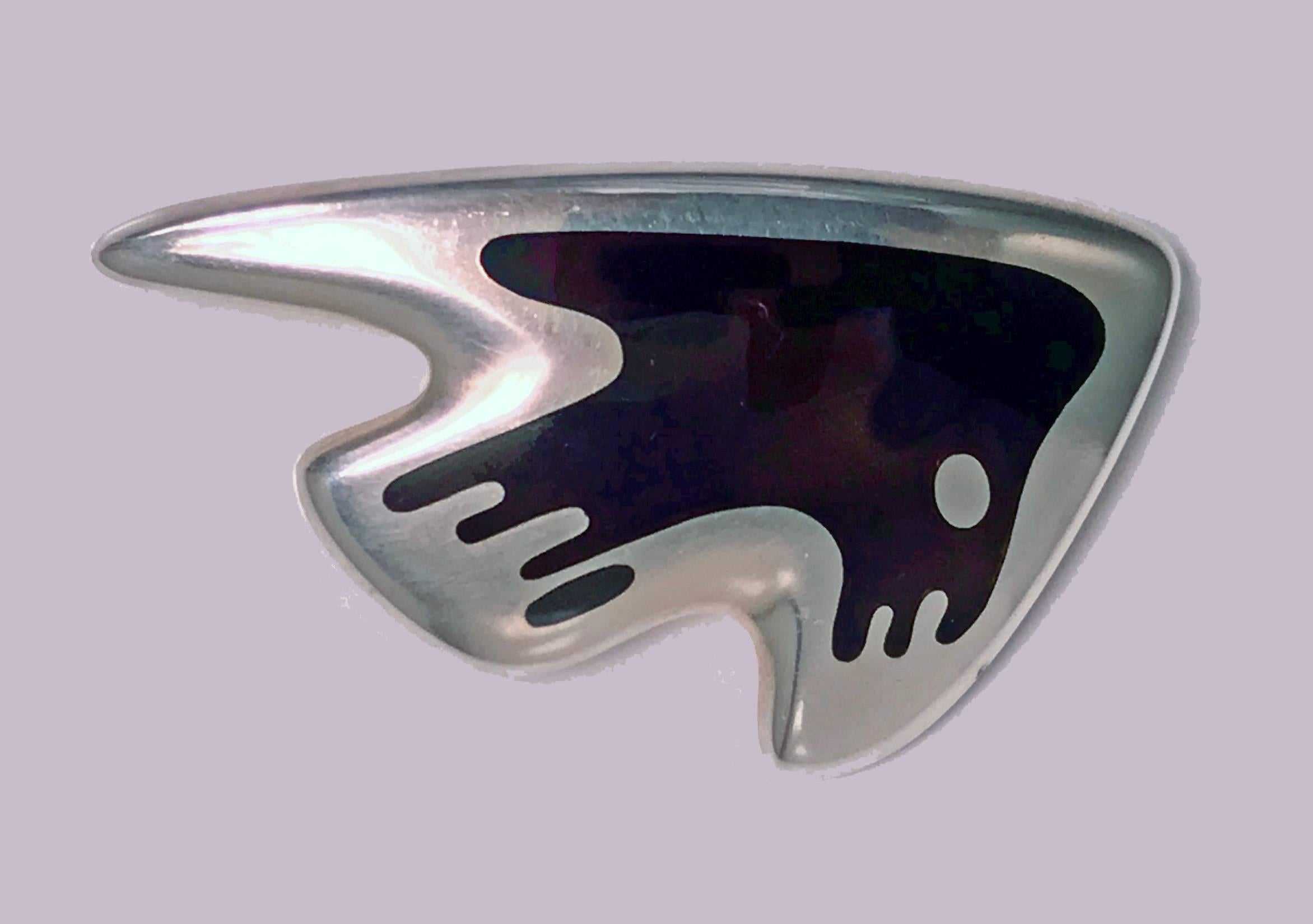 Georg Jensen Henning Koppel abstract sculptural enamel and sterling Brooch, Denmark, C.1947. The Brooch of sculptural abstract form, two tone enamel. Full marks to reverse and HK for Henning Koppel and numbered 307. See pp 118 Georg Jensen Jewelry.
