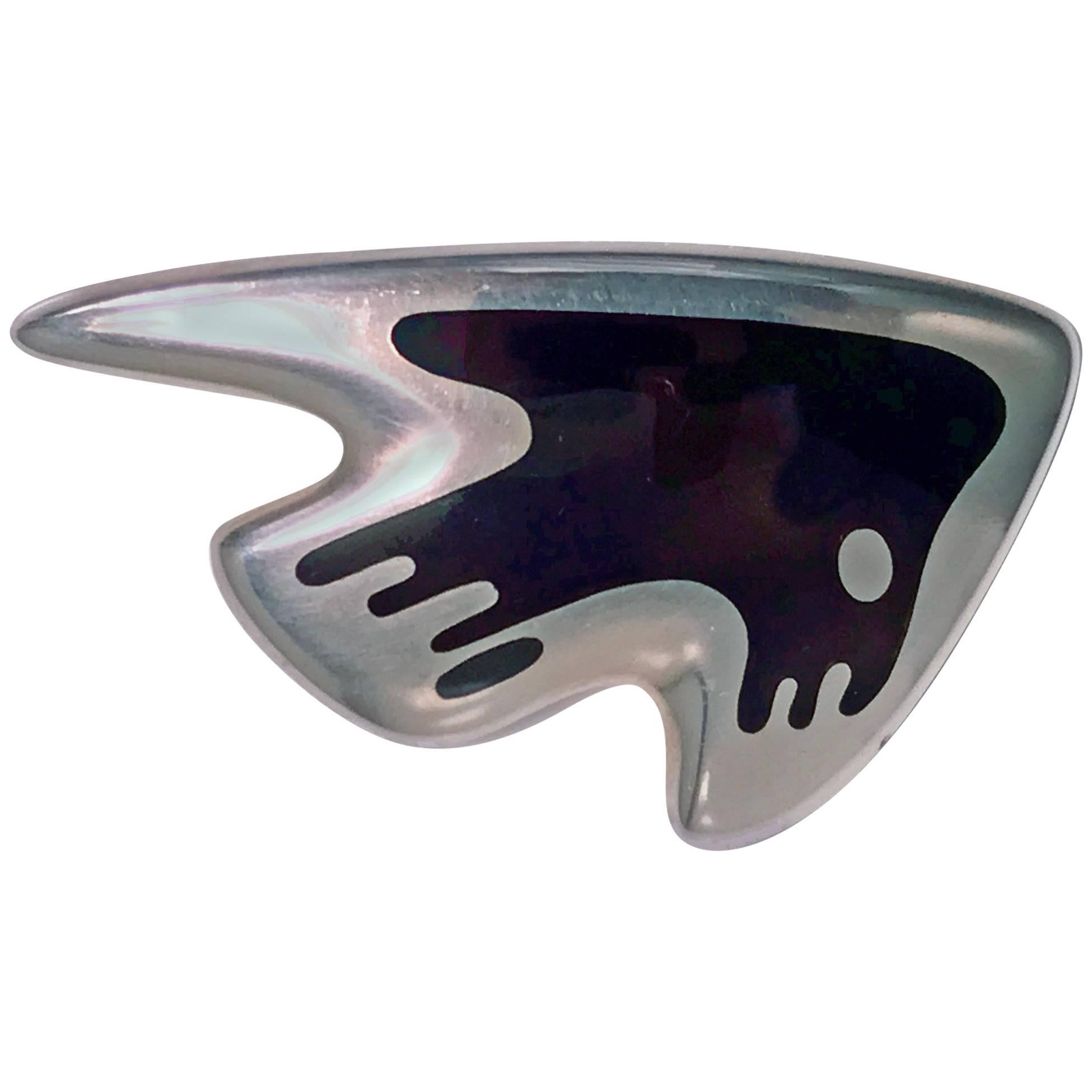 Georg Jensen Henning Koppel abstract sculptural enamel and sterling Brooch, Denmark, C.1947. The Brooch of sculptural abstract form, two tone mauve enamel. Full marks to reverse and HK for Henning Koppel and numbered 307. See pp 118 Georg Jensen