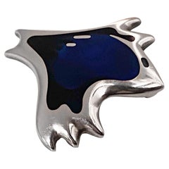 Georg Jensen Henning Koppel Enamel Sterling Brooch, Denmark, circa 1947
