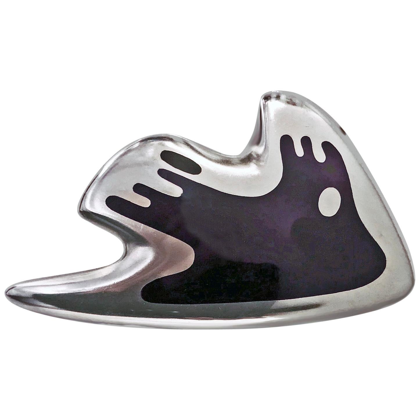 Georg Jensen Henning Koppel Enamel Sterling Brooch, Denmark, circa 1947