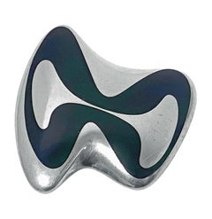 Georg Jensen Henning Koppel Enamel Sterling Brooch Denmark circa 1954