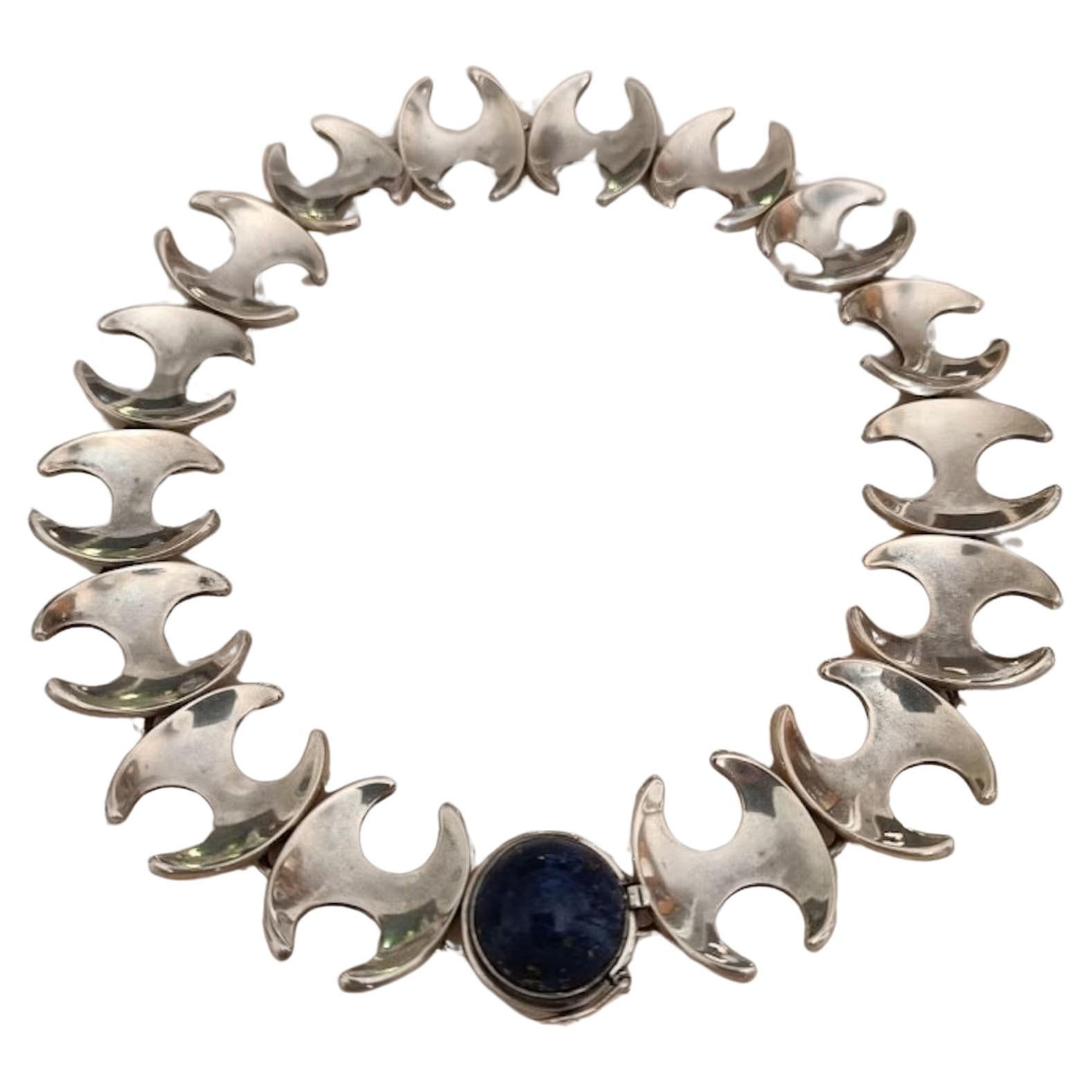 Georg Jensen Henning Koppel Silver Necklace 130B with Lapis Lazuli Cabochon