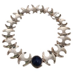 Vintage Georg Jensen Henning Koppel Silver Necklace 130B with Lapis Lazuli Cabochon