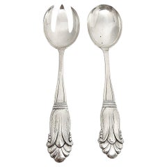 Vintage Georg Jensen Inc USA 135 Sterling 2pc Fork & Spoon Salad Serving Set #14716