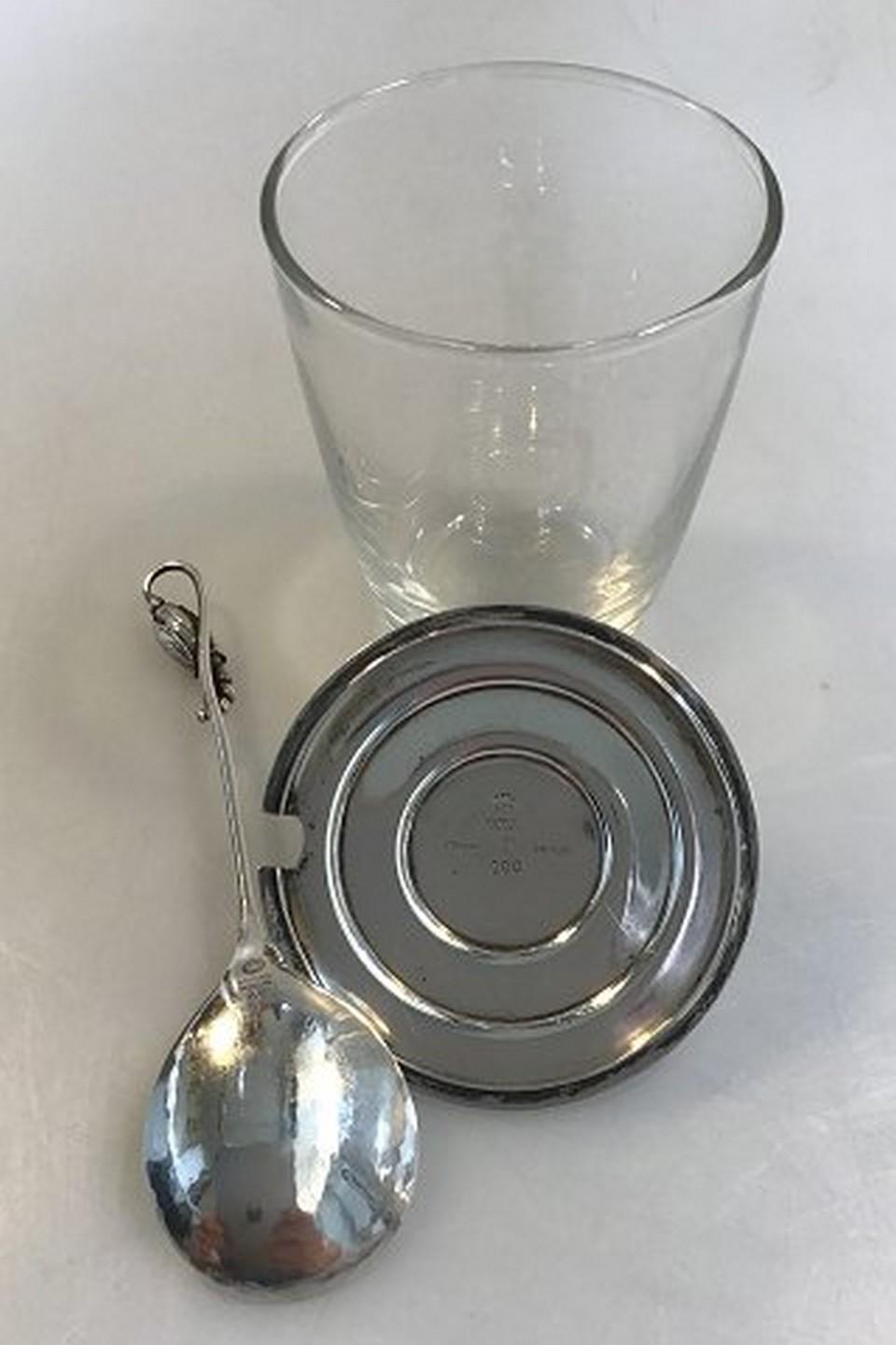 Danish Georg Jensen Jam Jar with Sterling Silver Lid No 900 and Blossom Jam Spoon For Sale