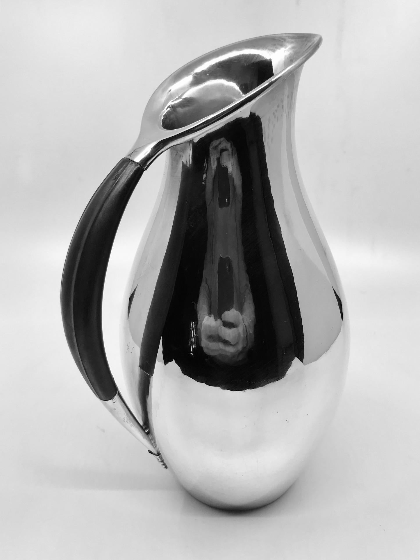 Art Deco Georg Jensen Johan Rohde Pitcher 432E Ebony Handle For Sale