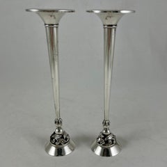 Georg Jensen La Paglia Danish Modernist Sterling Silver Candlesticks, 1940s