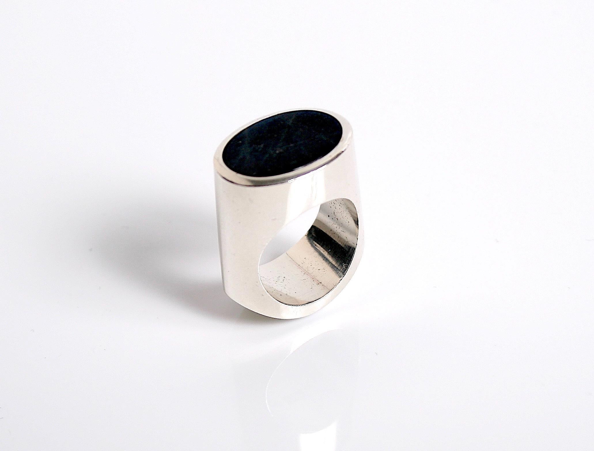 Modernist Georg Jensen Labradorite ring designed by Andreas Mikkelsen Denmark For Sale