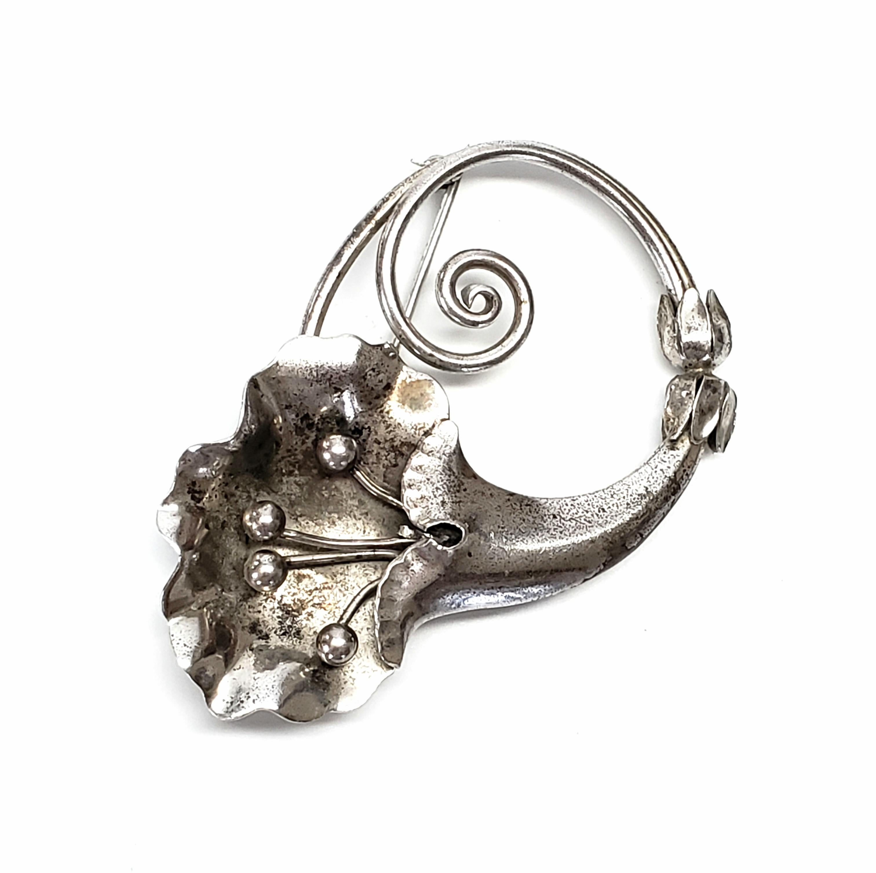 Women's Georg Jensen LaPaglia Sterling Silver Trumpet Flower Pin / Brooch