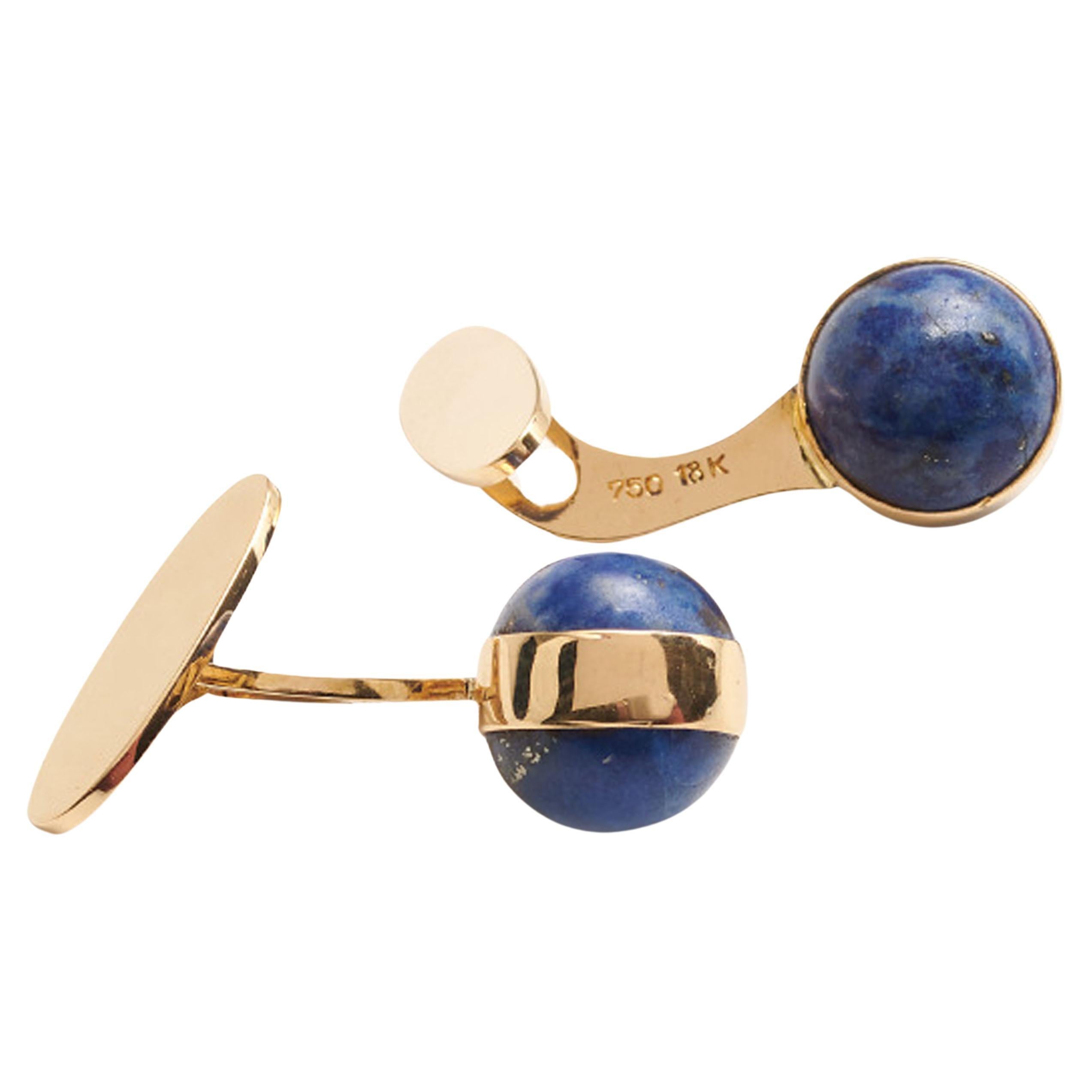 Georg Jensen Boutons de manchette boule en lapis-lazuli et or, conçus par Magnus Stephensen en vente