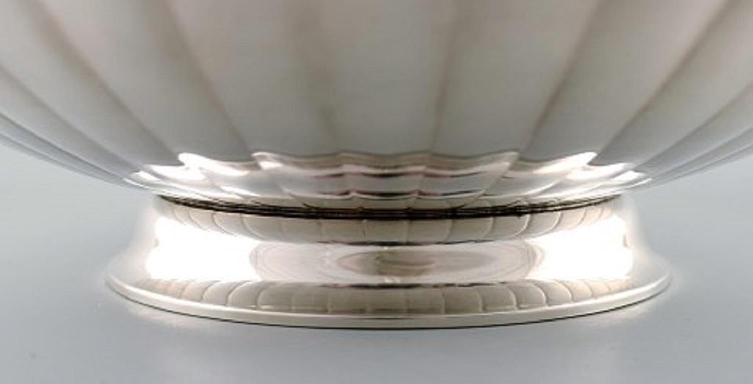 Danish Georg Jensen Large Art Deco Sterling Silver Bowl in Fluted Style