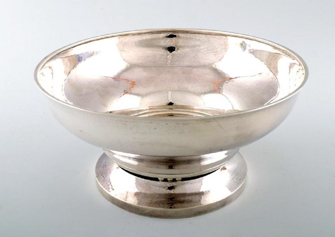 Art Deco Georg Jensen, Large Beaded Compote, Sterling Silver Bowl with Pierced Edge For Sale