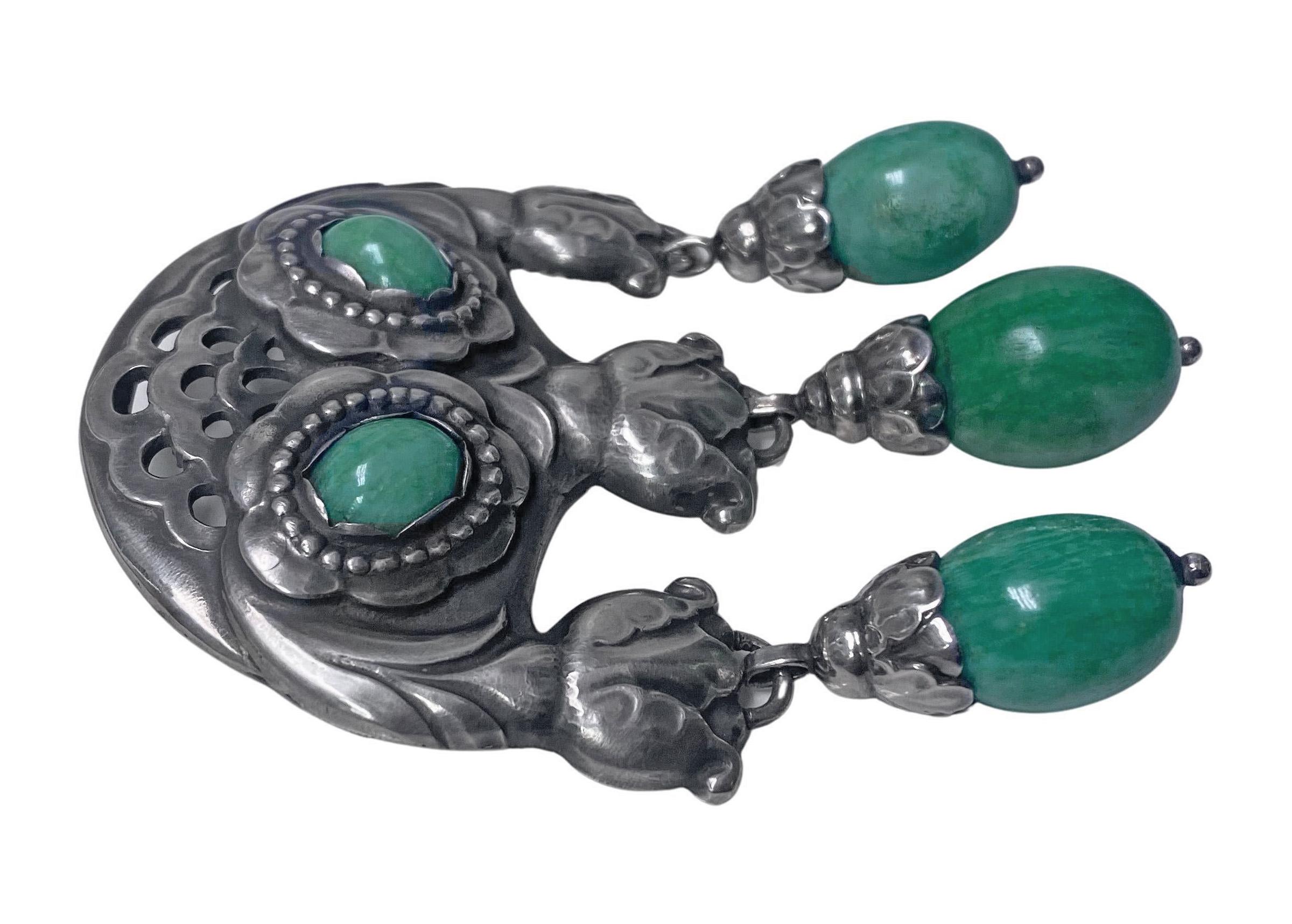 Georg Jensen Large Silver Amazonite Master Brooch, C.1933 In Good Condition In Toronto, ON
