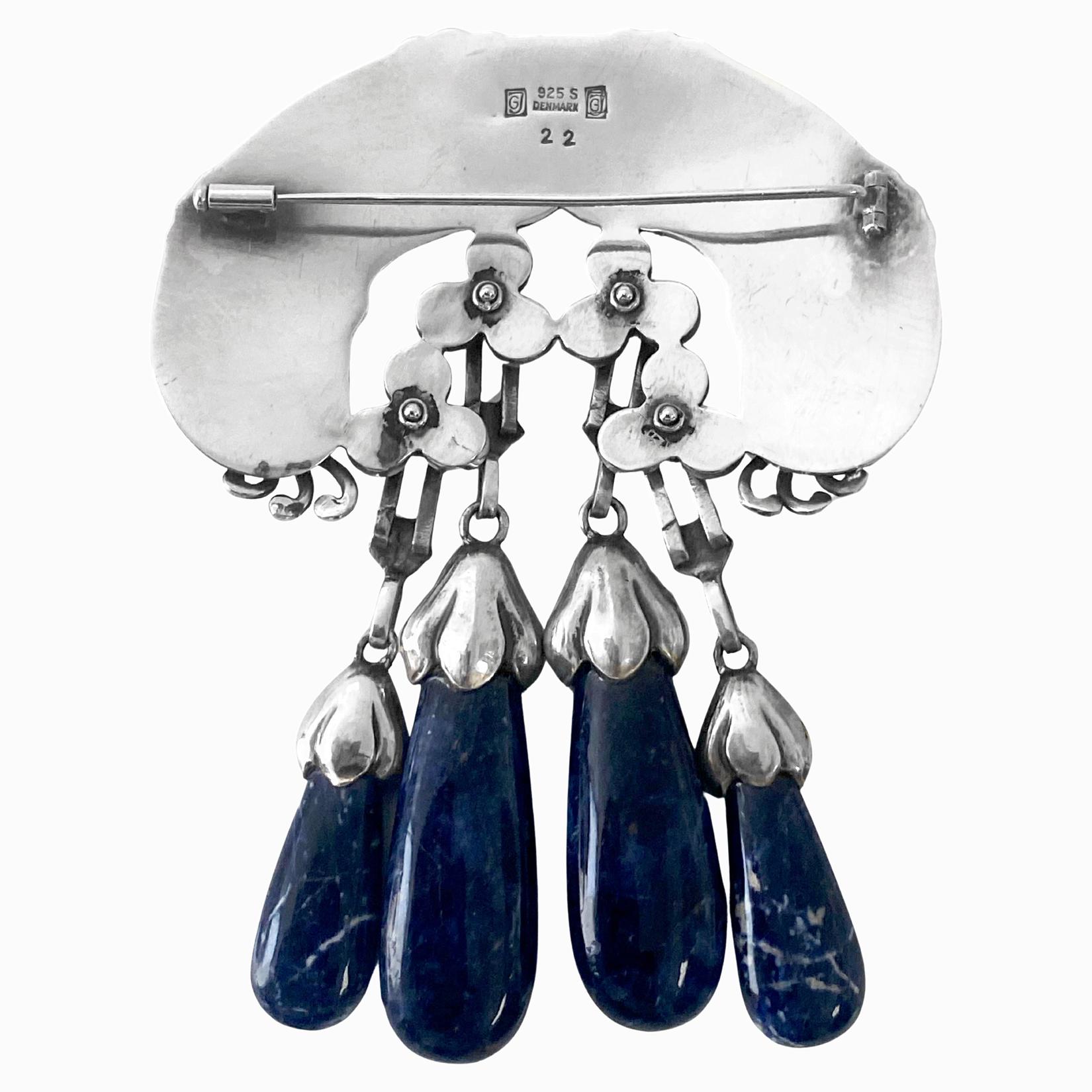 Georg Jensen large Silver Lapis Lazuli Master Brooch, C.1930 In Good Condition For Sale In Toronto, ON