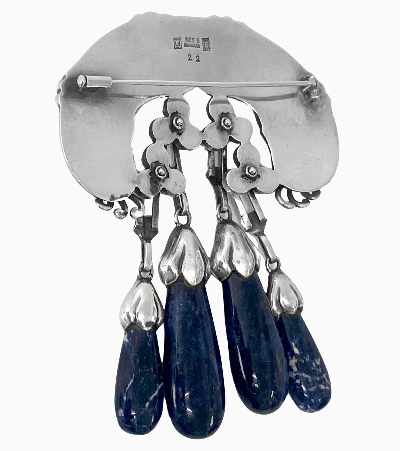 Georg Jensen large Silver Lapis Lazuli Master Brooch, C.1930 For Sale 2