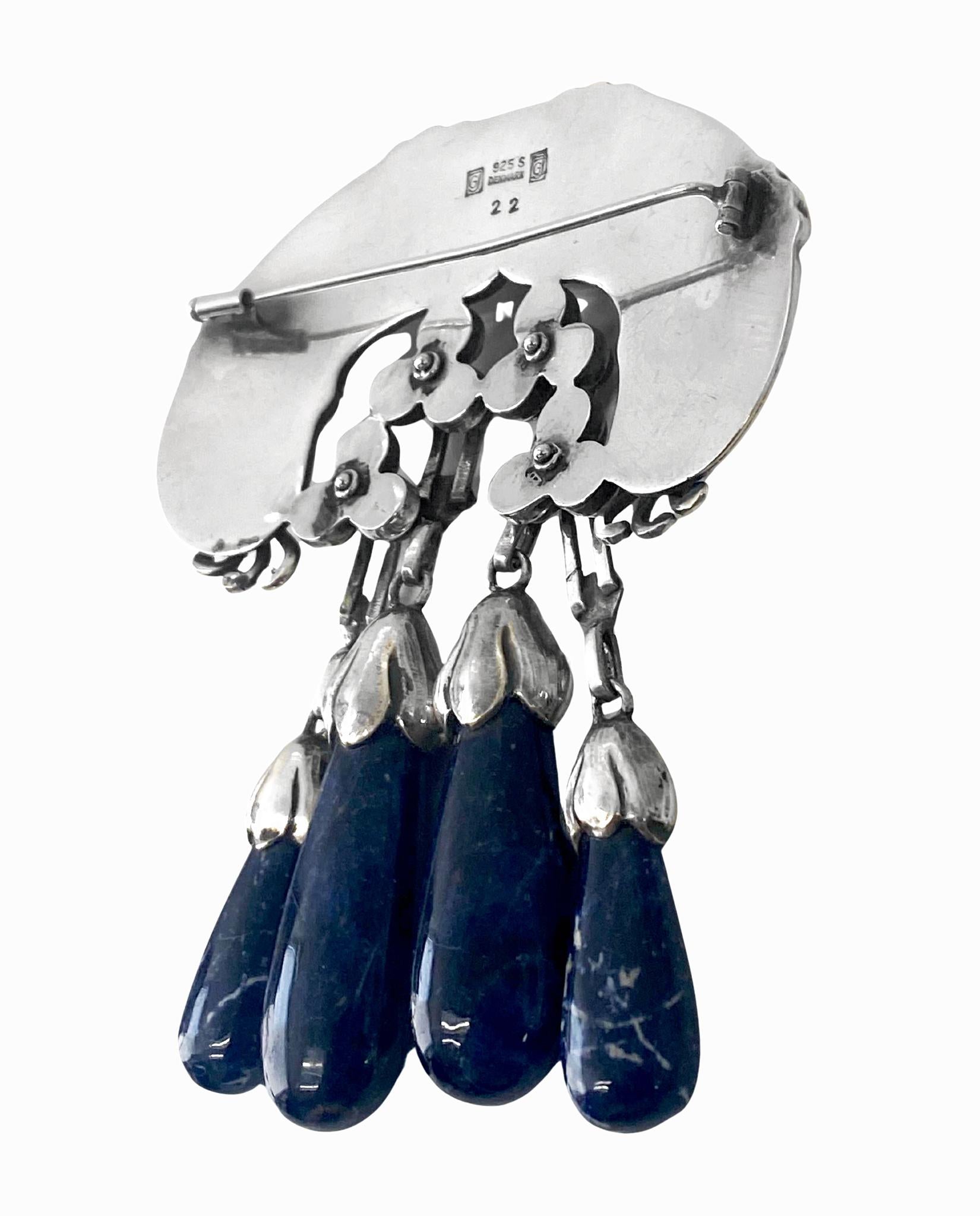Georg Jensen large Silver Lapis Lazuli Master Brooch, C.1930 For Sale 3