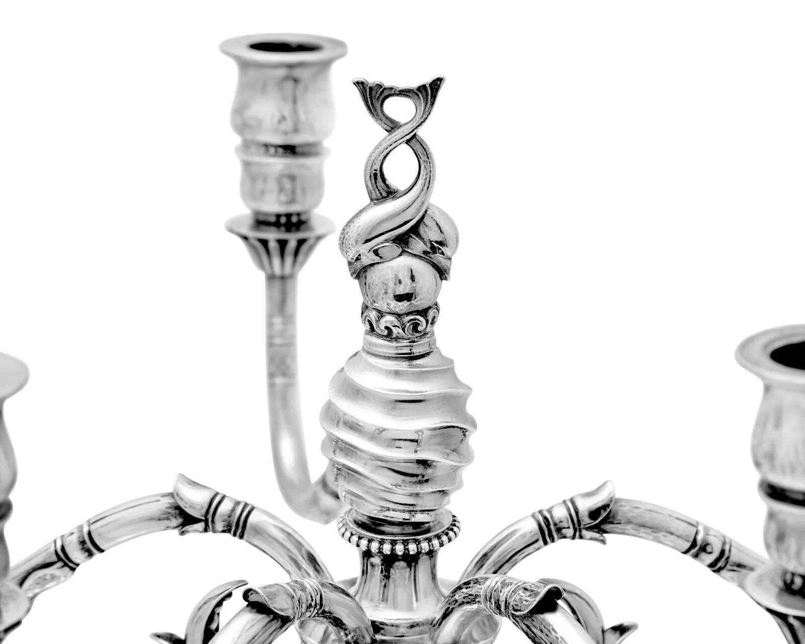 Georg Jensen Large Candelabro de cinco luces de plata de ley 224 Art Nouveau en venta